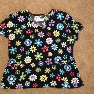 White Cross Floral Scrub Top